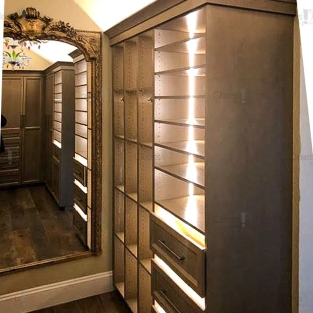 An image of a Luxury Custom Closet - Maple Stained Veneer slide 1