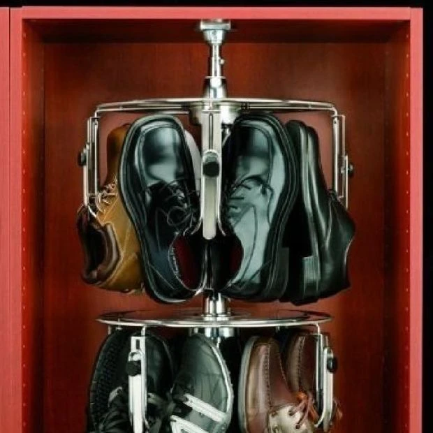 An image of a Rev-A-Shelf 3 Shelf Men's Lazy Shoe-Zen with Shaft Closet