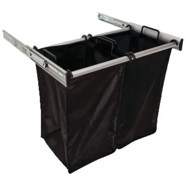 An image of a Hafele Slide Out Hamper Two Bags, Matte Aluminum