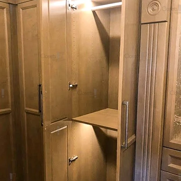 An image of a Luxury Custom Closet - Maple Stained Veneer slide 3