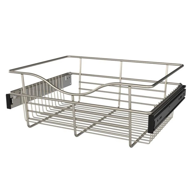 An image of a Rev-A-Shelf Pull-Out Basket B-181418SN-R | Satin Nickel slide 1