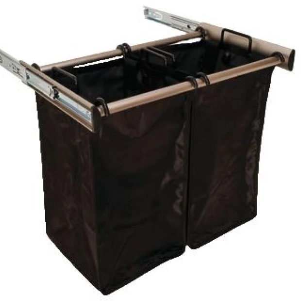 An image of a Hafele Slide Out Hamper Two Bags, Matte Nickel