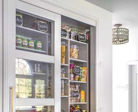 An image of a Reach In Pantry with Glass Doors - Custom Grey Glass fronts slide 8