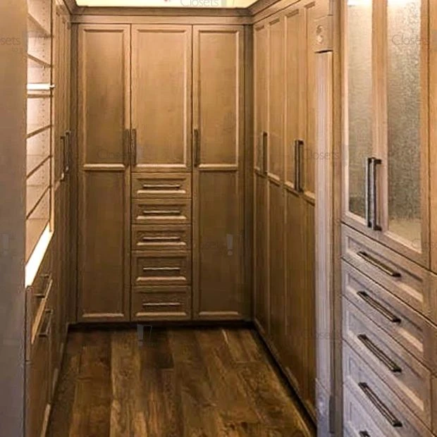 An image of a Luxury Custom Closet - Maple Stained Veneer slide 4
