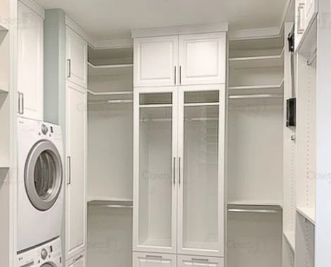 An image of a Walk In Closet with Glass Fronts & Laundry - Oxford White slide 7